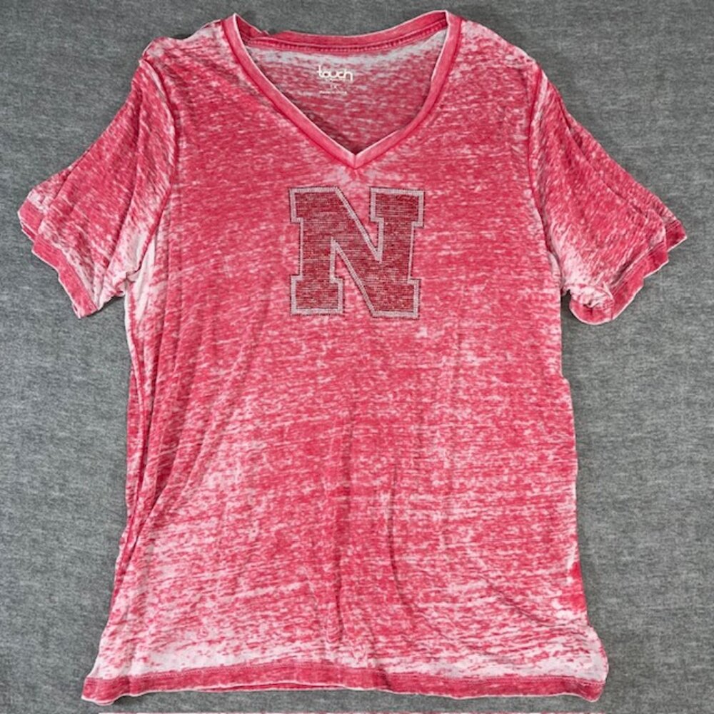 NWOT Nebraska Cornhuskers Women's Bling Short Sleeve Burnout Shirt Top 1X Red